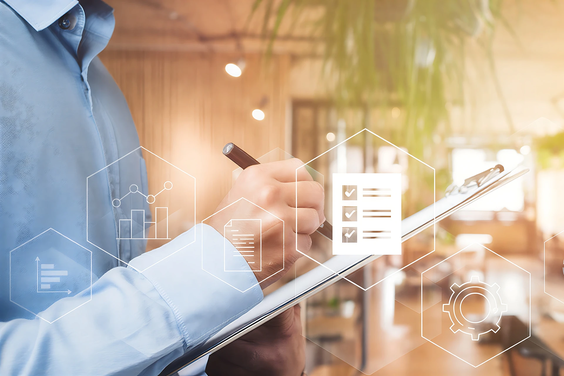 #1901797673 – Business professional analyzing digital real estate market trends with futuristic interface and checklist on transparent screen: © EyeCatchingDesign / stock.adobe.com